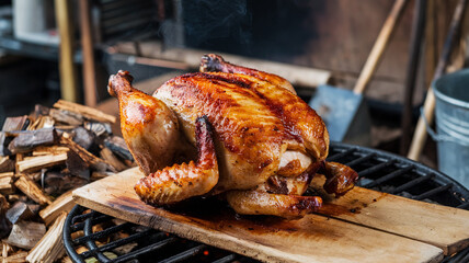 Naklejka premium grilled barbecue chicken on the grill