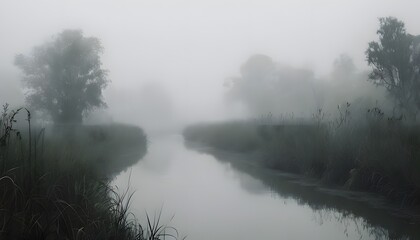 Foggy Riverside Scene