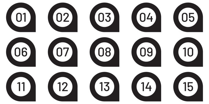 Set of 1 to 9 numbers simple design isolated. Typography set of rounds 1 to 10 Numbers. Numeral typographic line and flat icons set. Bullet point number icon collection. Vector illustration. 