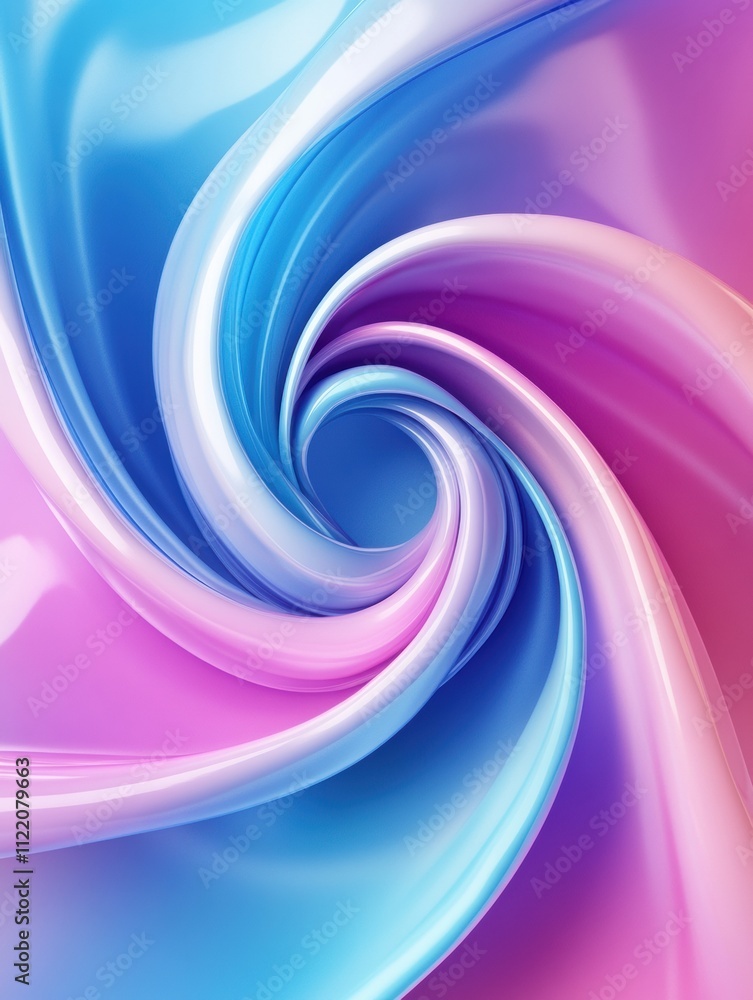 Poster swirling abstract design features smooth gradients of blue and pink, creating a captivating backdrop