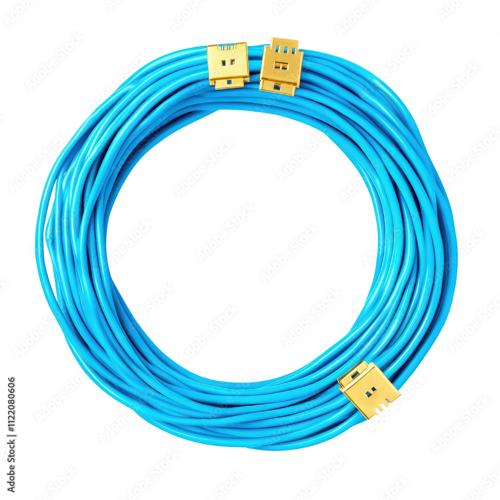 Aufkleber blue usb cable with gold connectors, coiled neatly for easy storage and use. ideal for data transfer