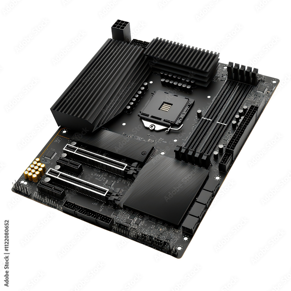 Poster high performance motherboard with multiple slots and cooling fins for optimal heat dissipation. idea