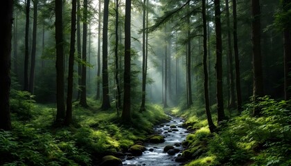 Obraz premium Peaceful Retreat - Forest with Stream