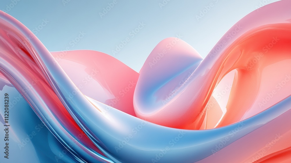 Poster a captivating 3d abstract mockup features dynamic waves in soft pink and blue hues, offering ample c