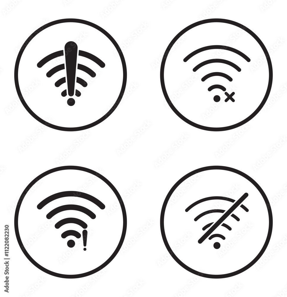 Poster no internet connection icon set. no wi-fi icon. no signal icon collections symbol sign, vector illus