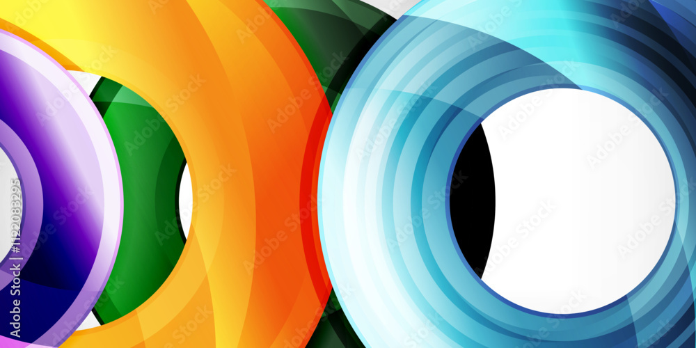 Poster bright colorful circles with light effects. abstract background