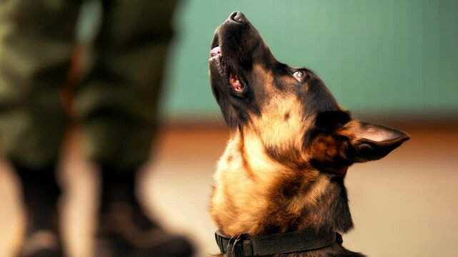 Dog responding to a "touch" command for redirection, reinforcing engagement with the trainer.