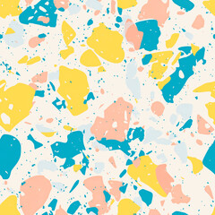 a colorful background with a yellow and blue abstract shapes seamless pattern tile