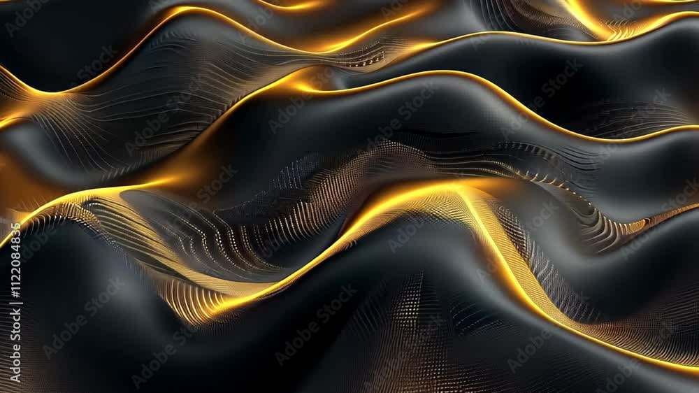 Poster transformative curves and luminous patterns dance through a surreal landscape of shimmering waves an