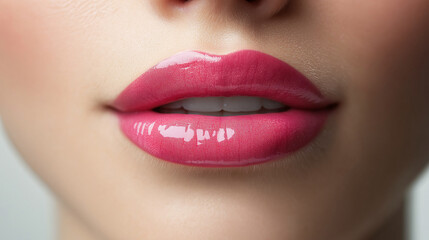 Naklejka premium A woman's lips are painted with a vibrant bright pink lipstick
