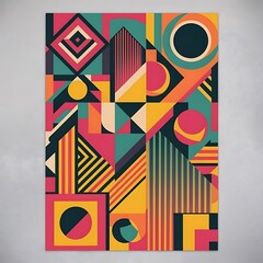 Abstract geometric background. Colorful, minimalist retro poster graphics vector illustration. Abstract pattern trendy with square and round shapes.