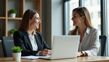Obraz premium Businesswomen in Discussion: Collaboration and Success