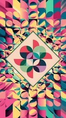 Abstract geometric background. Colorful, minimalist retro poster graphics vector illustration. Abstract pattern trendy with square and round shapes.
