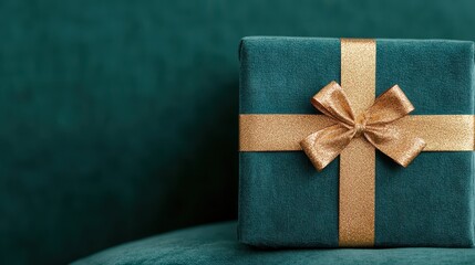 Gift presentation on elegant green surface home decor close-up celebratory concept