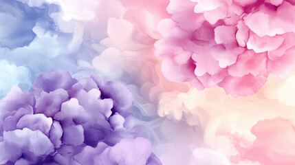 Fototapeta premium Soft pastel clouds in shades of pink, purple, and blue create dreamy, ethereal background. gentle gradient evokes sense of calm and tranquility, perfect for various design projects