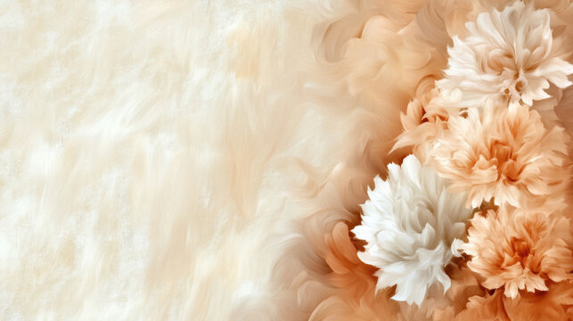 soft composition of pale swirling patterns with delicate flowers in warm tones. gentle hues create serene and calming atmosphere, perfect for various design projects