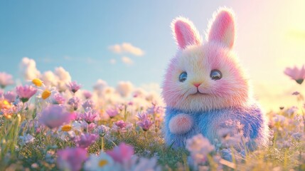 Obraz premium BTC symbol turns into fluffy bunny in soft pastel setting