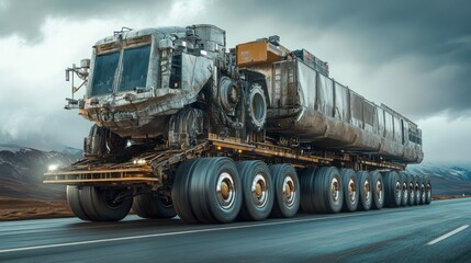 A large, heavy-duty dump truck that carries large loads, background wallpaper AI generated image