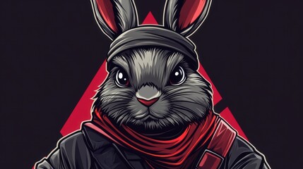 Rabbit head animal ninja illustration mascot logo gaming design background wallpaper AI generated image