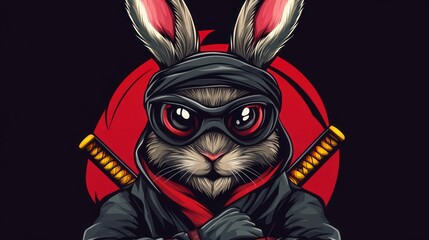 Rabbit head animal ninja illustration mascot logo gaming design background wallpaper AI generated image