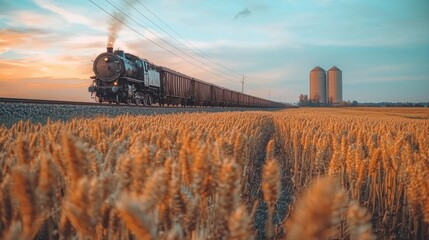 Sunset Steam Train Journey Through Golden Wheat Fields