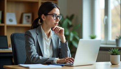 Fototapeta premium Focused Businesswoman Working on Laptop