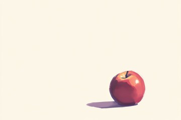 Single Red Apple Against a Soft Neutral Background, Illuminated with Dramatic Shadows, Evoking Freshness and Simplicity in Minimalist Design Aesthetic