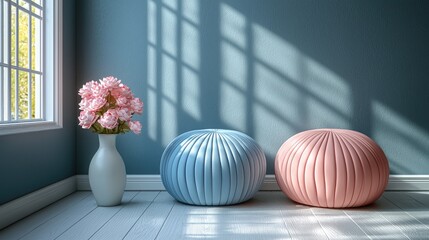 Pastel Pink and Blue 3D Forms with Soft Lighting for Beauty, Abstract Shapes, Modern Design