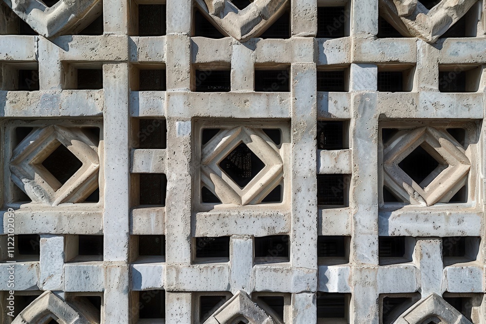 Fototapete Intricate concrete lattice design showcasing geometric patterns in urban architecture during daylight