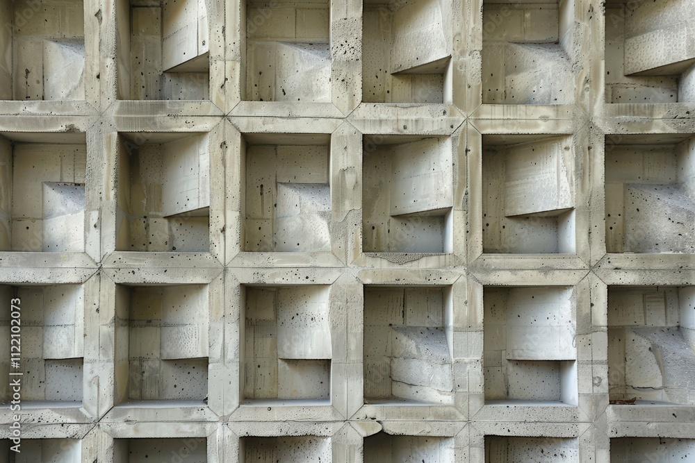 Poster Intricate concrete lattice design showcasing geometric patterns in urban architecture during daylight