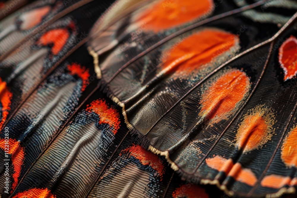 Aufkleber close-up view of a butterfly wing showcasing intricate patterns and vibrant colors in nature during 