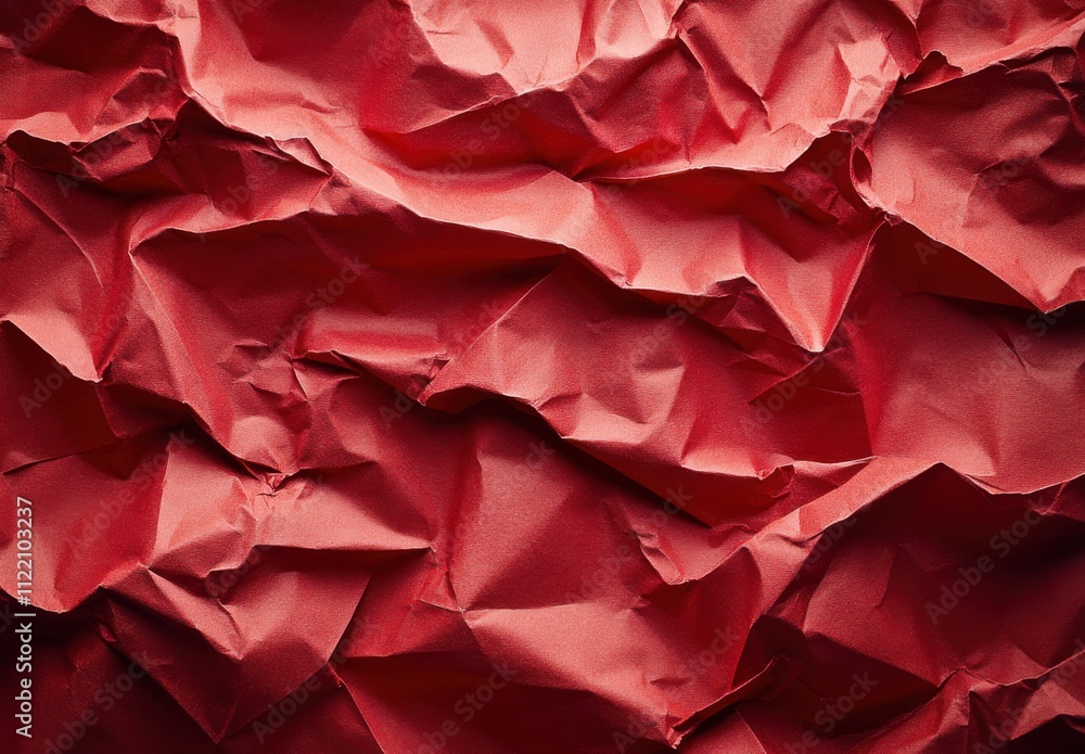 Poster a close-up view of crumpled red paper texture creating an abstract background for creative design pr