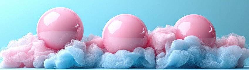 Pastel Pink and Blue 3D Forms with Soft Lighting for Beauty, Abstract Shapes, Modern Design