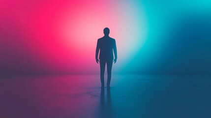 Obraz premium A silhouette in vibrant light reflections.
