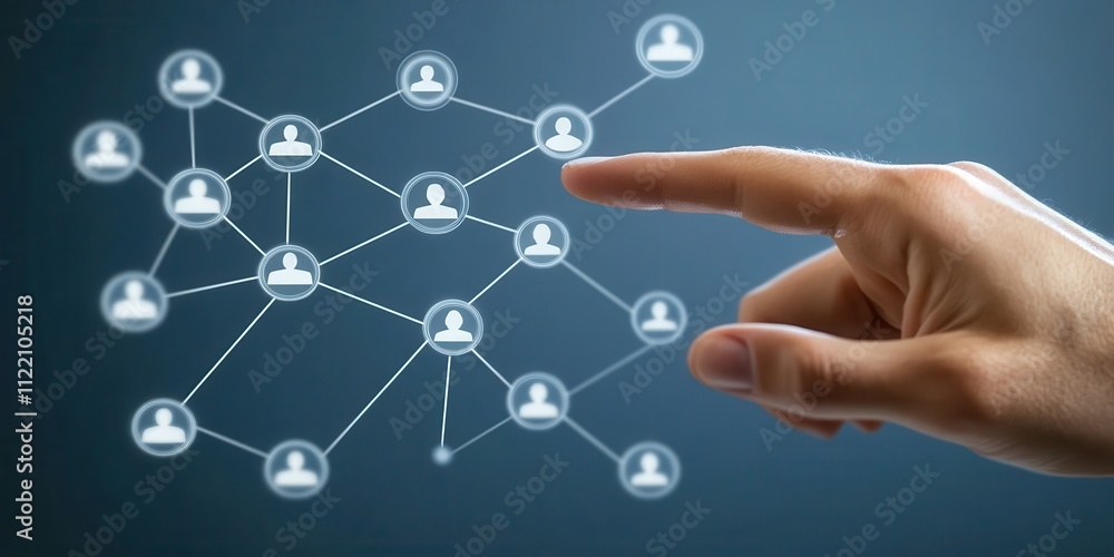 Poster digital connection concept with human figures representing networking and communication, person poin