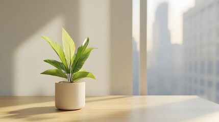 Fototapeta premium A simple modern interior. The perfect office or living room with plants. Decor with a simple modern interior and elegant plants.
