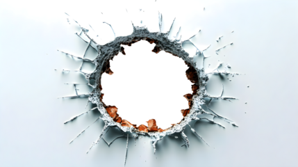 A hole in a wall with water spray coming out of it