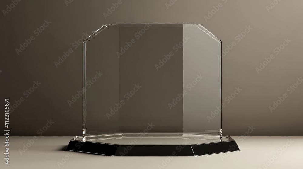 Poster glass transparent hexagon podium in studio room with floor and wall. realistic 3d vector platform fo