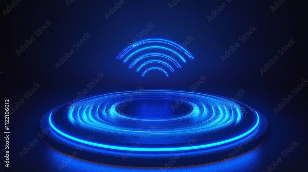 Aufkleber blue 3d wifi signal symbol with neon light effect on transparent background. wireless technology wav