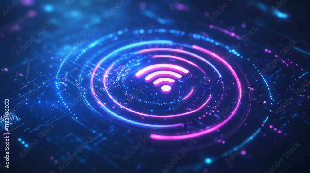 Aufkleber blue 3d wifi signal symbol with neon light effect on transparent background. wireless technology wav