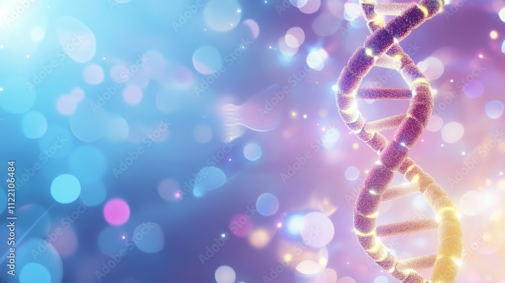 Poster abstract dna structure with colorful bokeh lights.