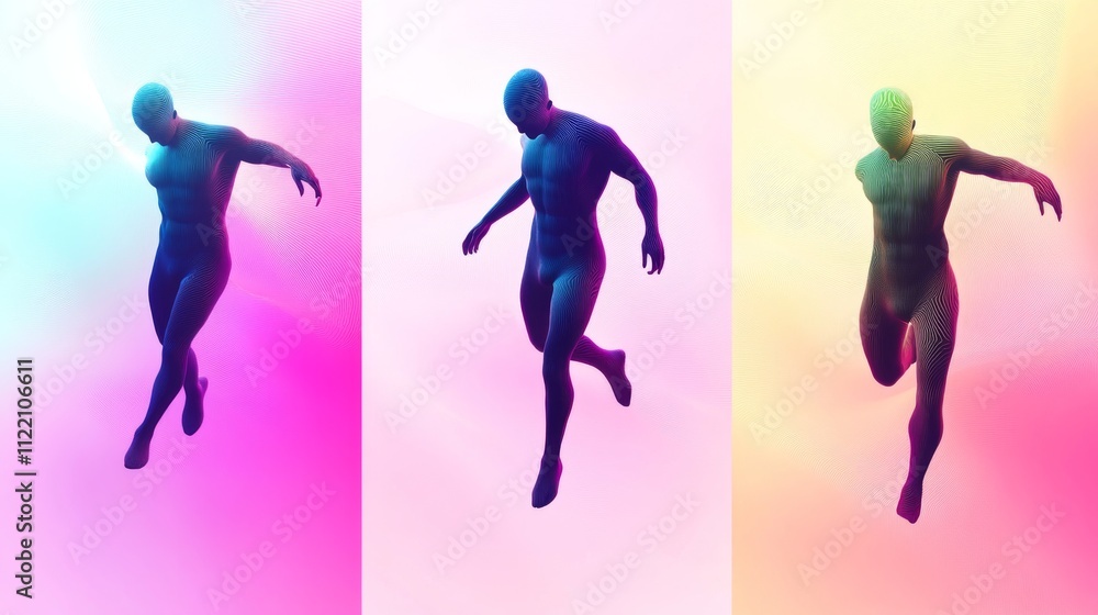 Poster abstract figures expressing movement and emotion.