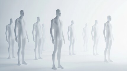 Abstract figures in a foggy environment.