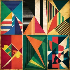 Set of geometric covers. Collection of cool vintage covers. Abstract shapes compositions. Vector.