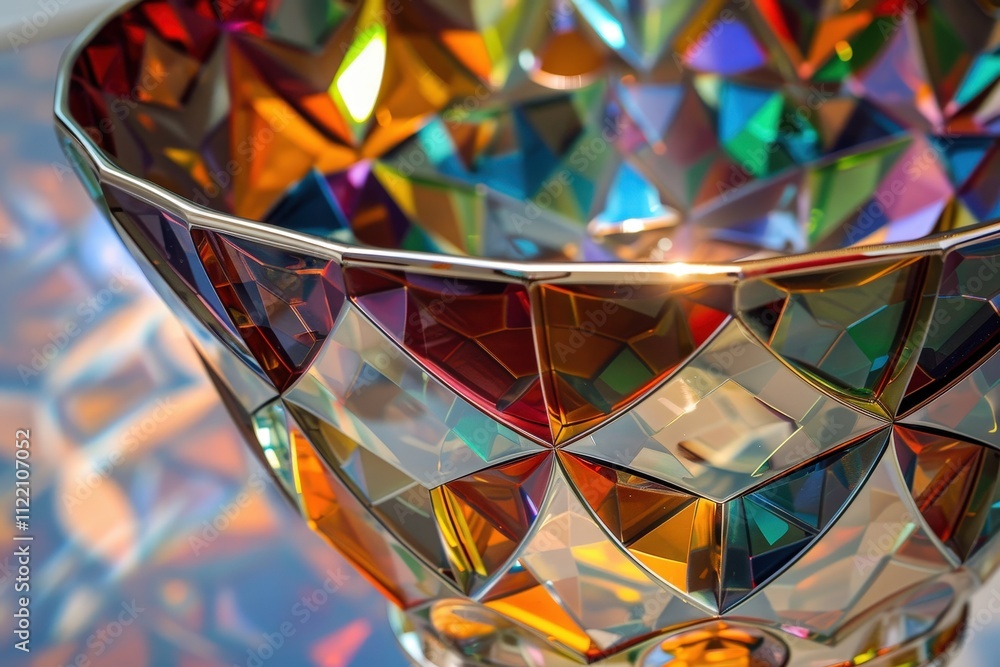 Poster Beautifully crafted decorative bowl with colorful geometric patterns displayed on a neutral background