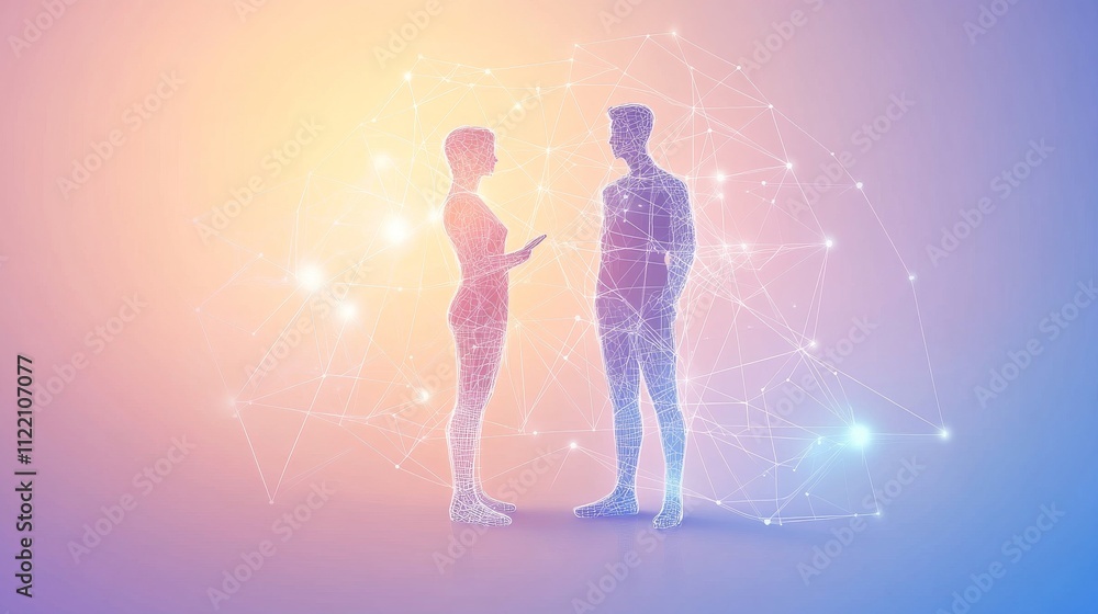 Poster abstract interaction between digital figures.