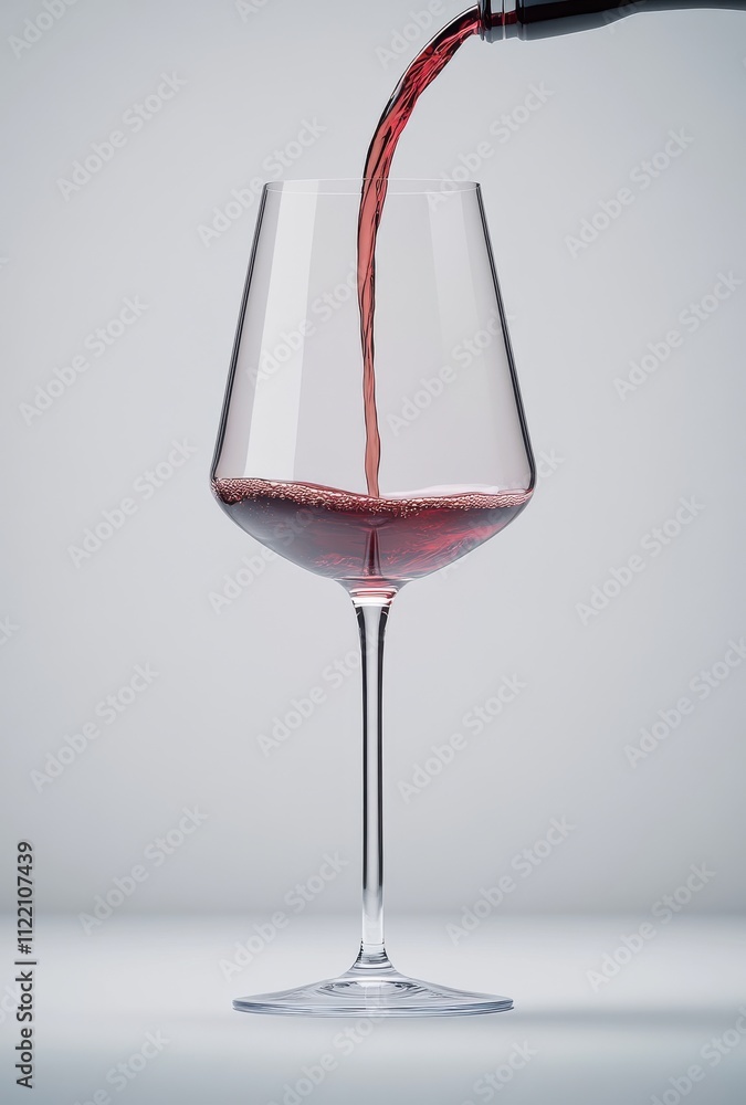 Poster pouring red wine into a clear glass with a smooth flow, capturing the elegance and rich color of the