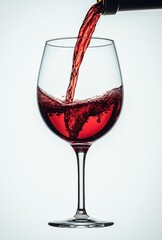 Pouring Red Wine into a Glass with Bubbles and Swirls Captured in a Stylish and Elegant Setting for Culinary or Beverage-themed Projects