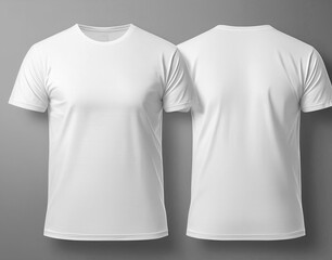 Back and front of a white T-shirt on a light gray background 
