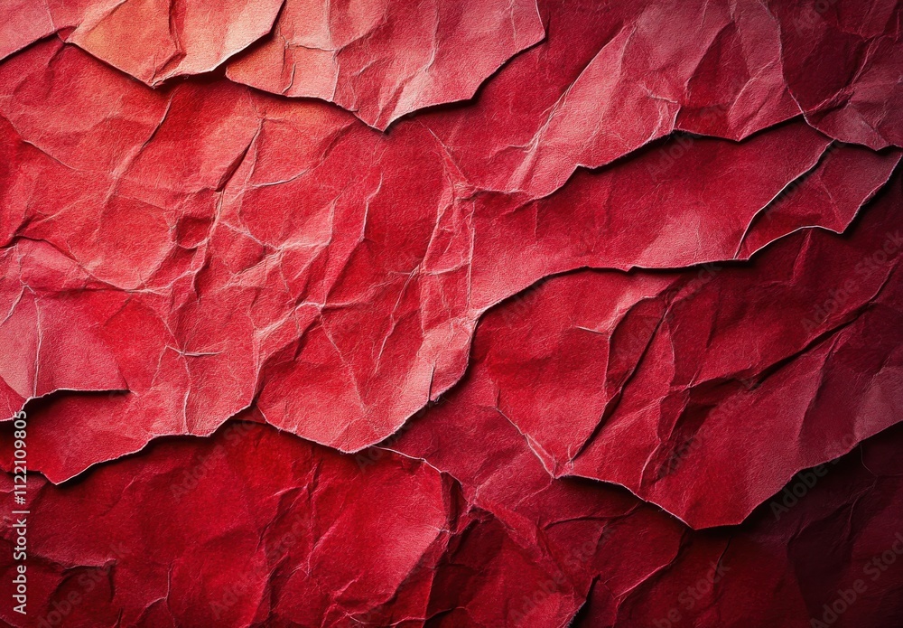 Poster textured red paper background with creases and wrinkles, ideal for various design applications and c